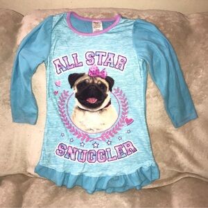 Blue Pug Graphic all star snuggler Long Sleeved pajama Shirt small